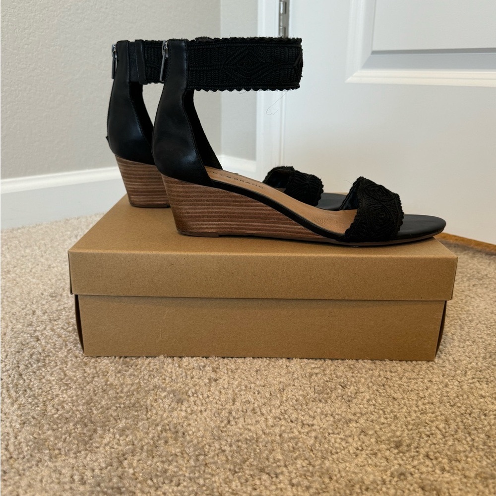 Lucky Brand Black Wedge Sandals with Macrame Straps